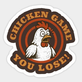 Chicken Game You Lose Funny Cartoon Scared Bird Humor Sticker
